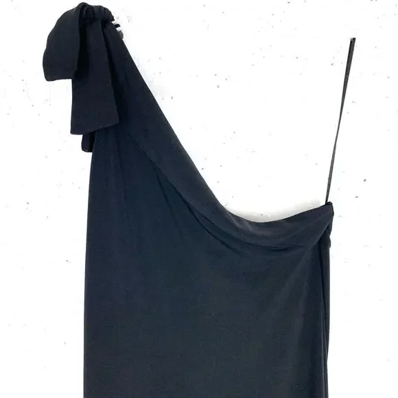 Ann Taylor Womens Tie Shoulder Midi Dress Black Stretch Polyester Sheath XS - Picture 4 of 8